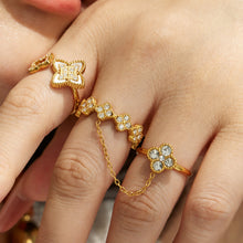 Elegant Clover Shell Ring on display