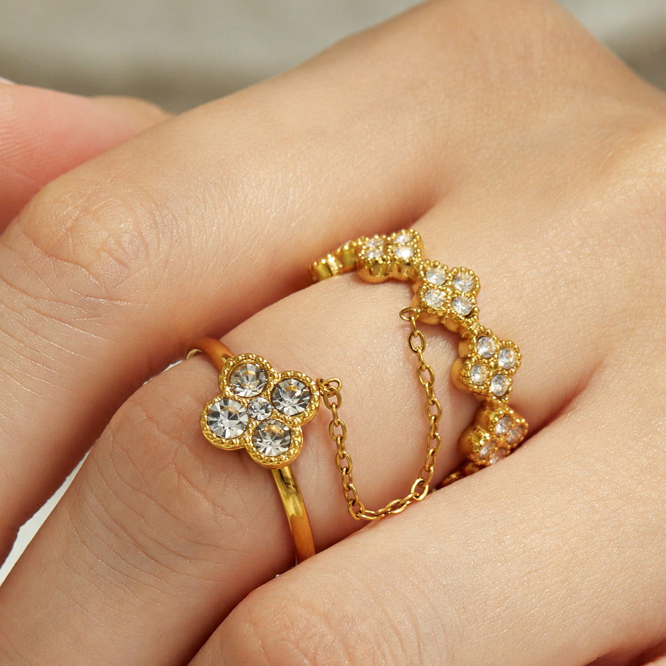 Close-up of Gold Clover Ring with Mother-of-Pearl