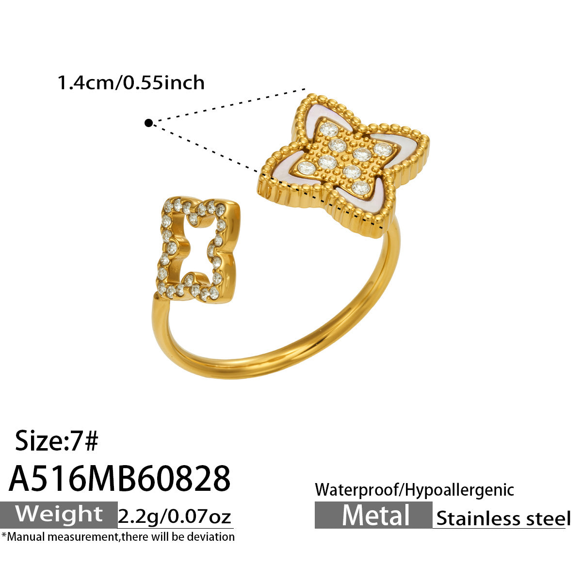 316L Stainless Steel 18K PVD Gold Clover Shell Ring Set made with 316L stainless steel and 18K PVD gold finish for wholesale jewelry buyers - image 5