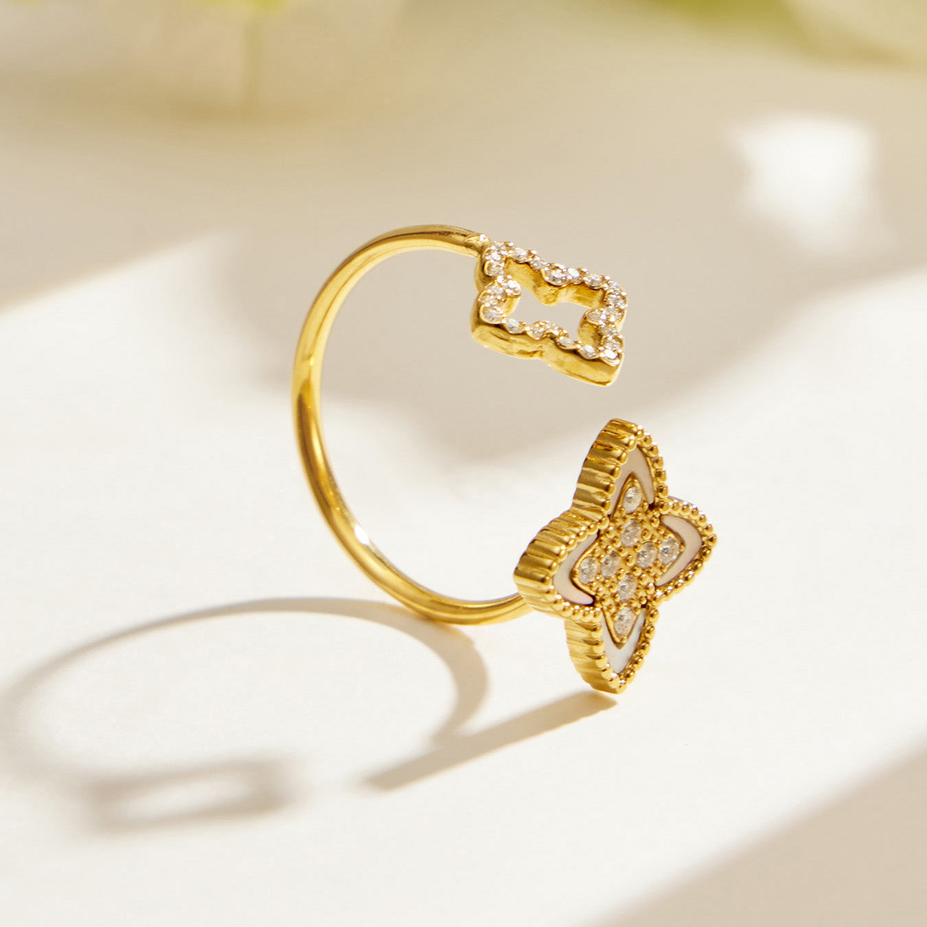316L Stainless Steel 18K PVD Gold Clover Shell Ring Set made with 316L stainless steel and 18K PVD gold finish for wholesale jewelry buyers - image 8