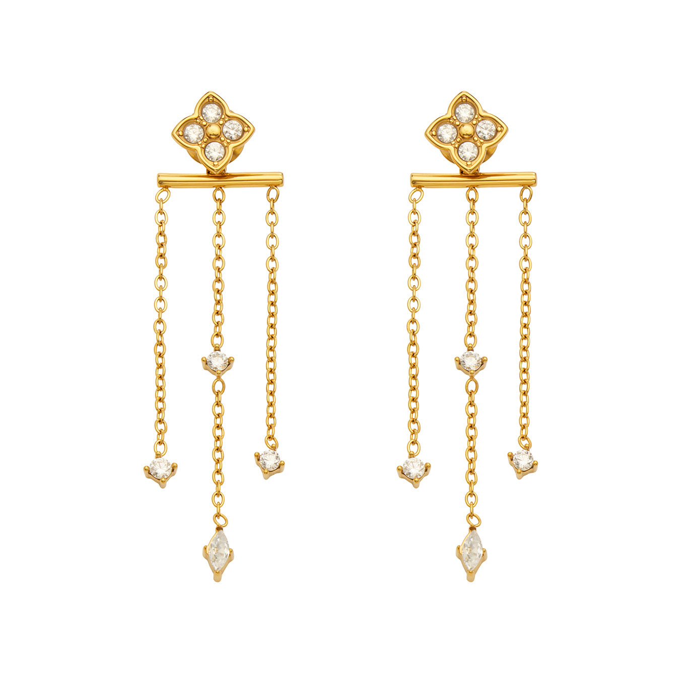Elegant 316L Stainless Steel Clover Tassel Earring - Image 1