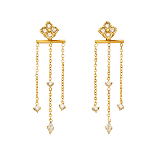 Elegant 316L Stainless Steel Clover Tassel Earring - Image 1