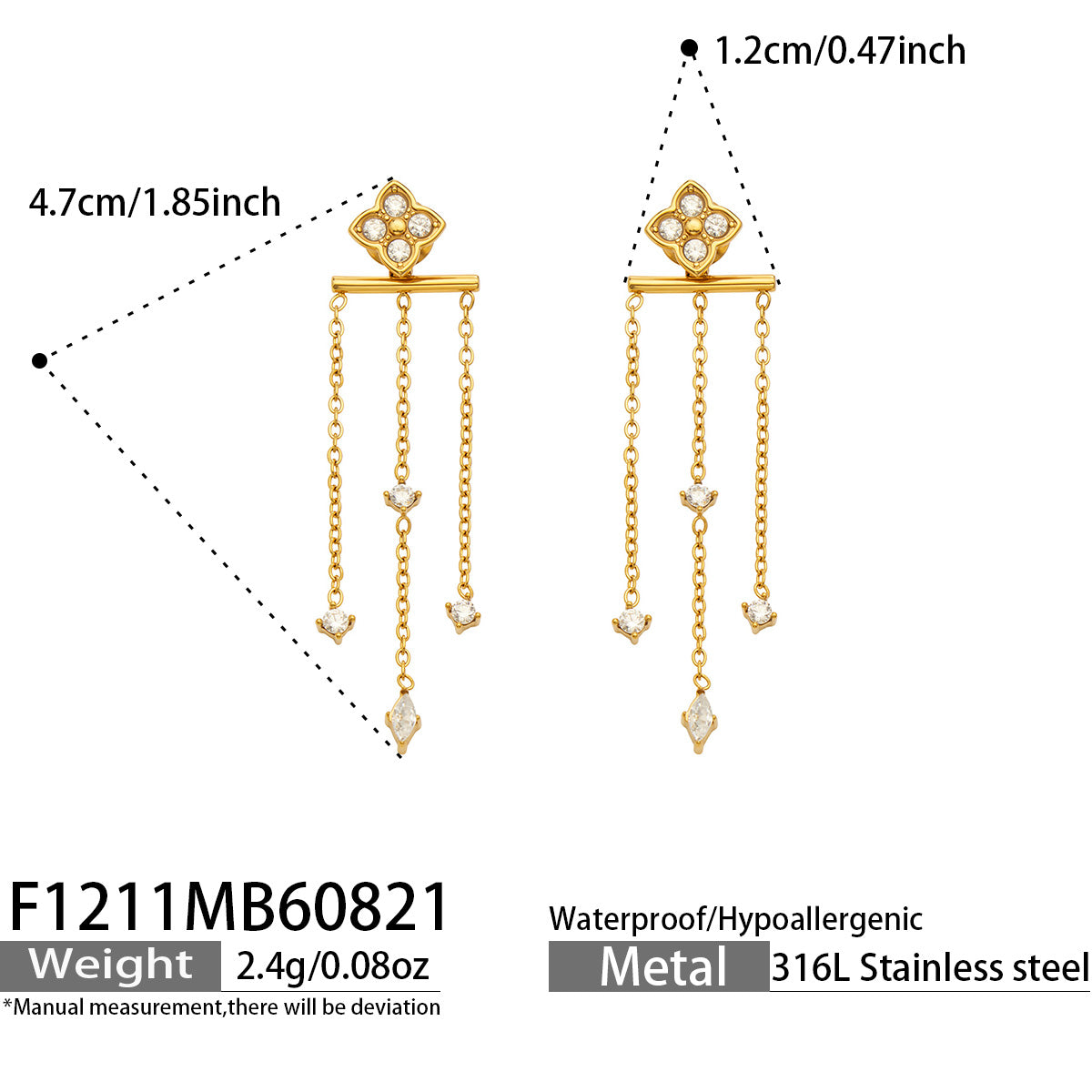316L Stainless Steel 18K PVD Gold Clover Tassel Earring made with 316L stainless steel and 18K PVD gold finish for wholesale jewelry buyers - image 10