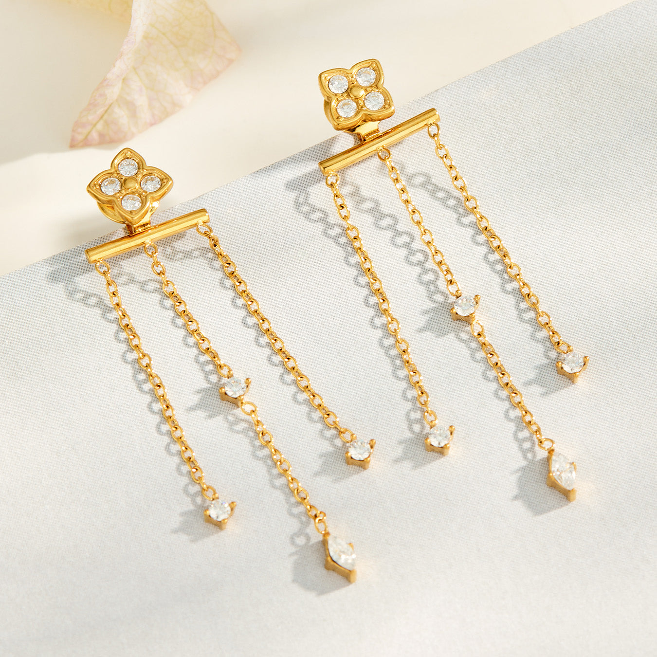 316L Stainless Steel 18K PVD Gold Clover Tassel Earring made with 316L stainless steel and 18K PVD gold finish for wholesale jewelry buyers - image 7