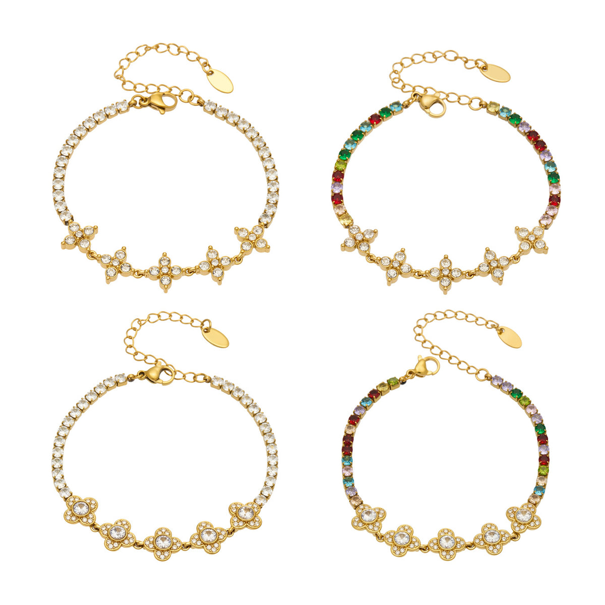 316L Stainless Steel 18K PVD Gold Clover Zircon Bracelet made with 316L stainless steel and 18K PVD gold finish for wholesale jewelry buyers - image 15