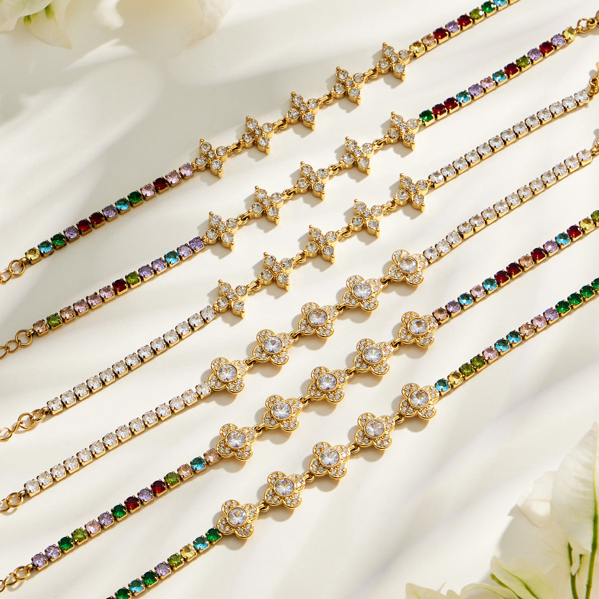 316L Stainless Steel 18K PVD Gold Clover Zircon Bracelet made with 316L stainless steel and 18K PVD gold finish for wholesale jewelry buyers - image 17