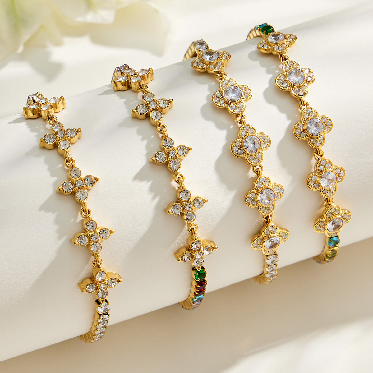 316L Stainless Steel 18K PVD Gold Clover Zircon Bracelet made with 316L stainless steel and 18K PVD gold finish for wholesale jewelry buyers - image 18