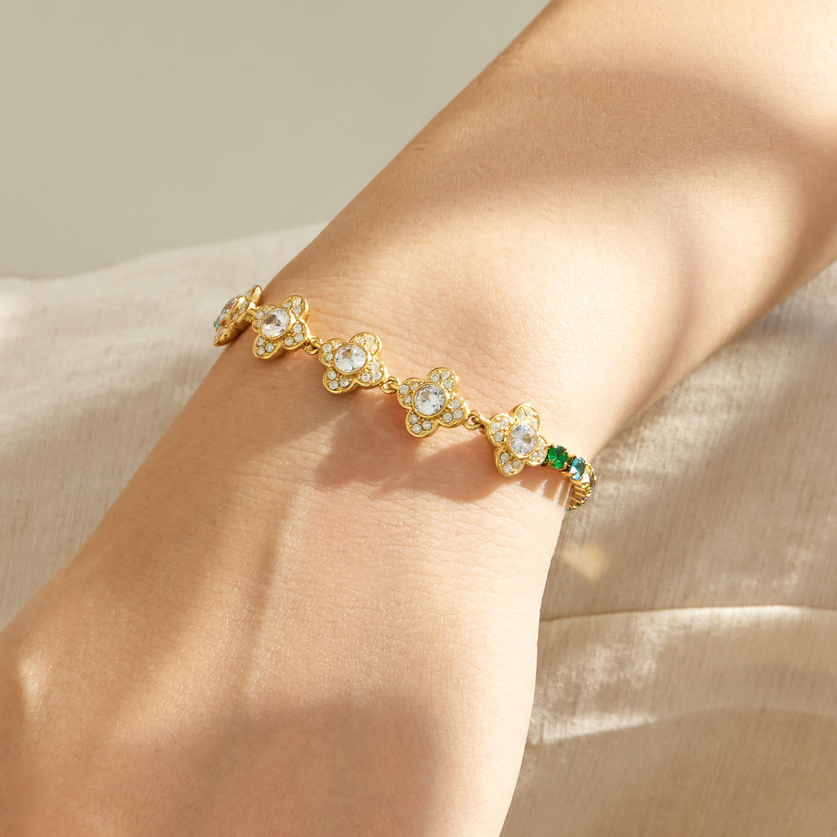Clover Zircon Bracelet with Multi-Color Stones