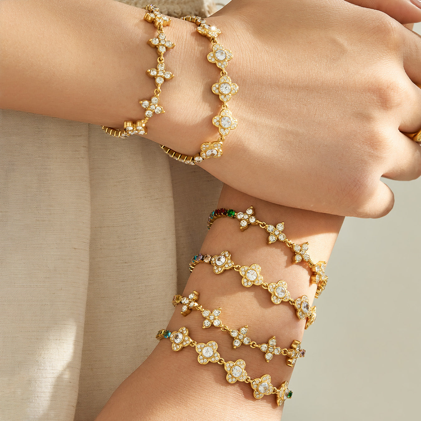 316L Stainless Steel 18K PVD Gold Clover Zircon Bracelet made with 316L stainless steel and 18K PVD gold finish for wholesale jewelry buyers - image 5