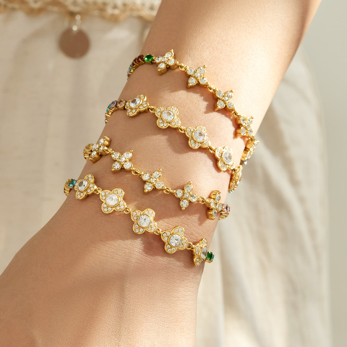 316L Stainless Steel 18K PVD Gold Clover Zircon Bracelet made with 316L stainless steel and 18K PVD gold finish for wholesale jewelry buyers - image 8