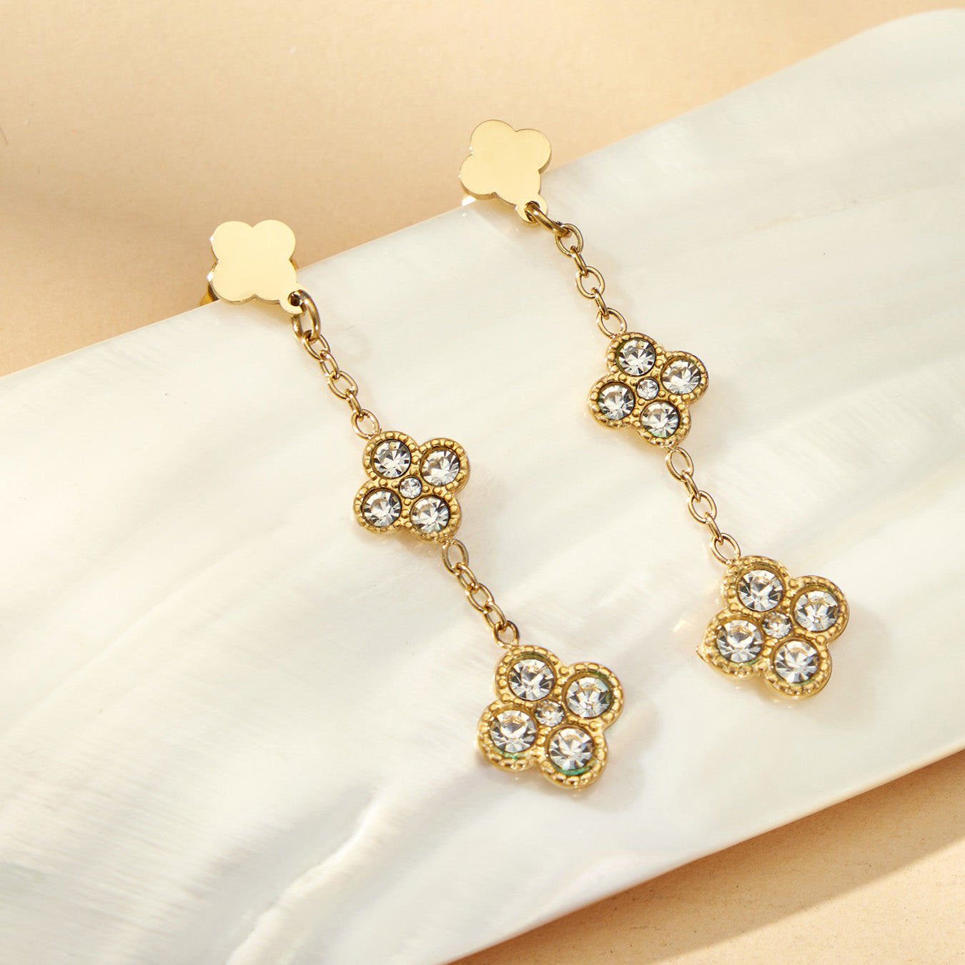 316L Stainless Steel 18K PVD Gold Clover Zircon Earrings made with 316L stainless steel and 18K PVD gold finish for wholesale jewelry buyers - image 14