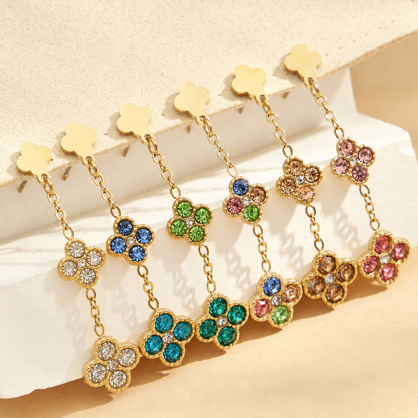 316L Stainless Steel 18K PVD Gold Clover Zircon Earrings made with 316L stainless steel and 18K PVD gold finish for wholesale jewelry buyers - image 15