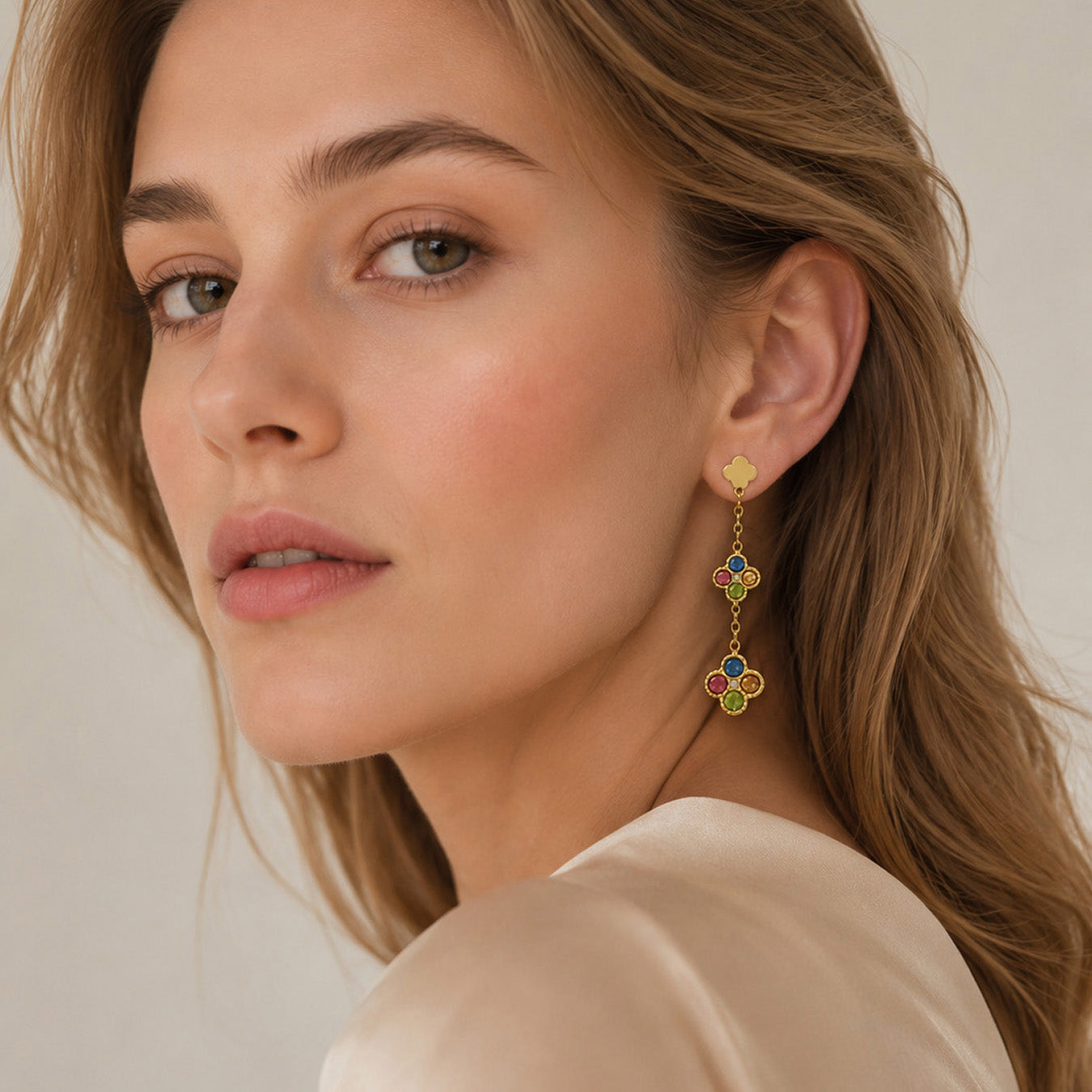 316L Stainless Steel 18K PVD Gold Clover Zircon Earrings made with 316L stainless steel and 18K PVD gold finish for wholesale jewelry buyers - image 21