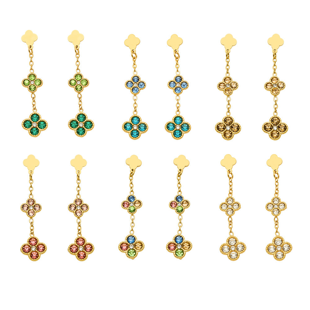 316L Stainless Steel 18K PVD Gold Clover Zircon Earrings made with 316L stainless steel and 18K PVD gold finish for wholesale jewelry buyers - image 22