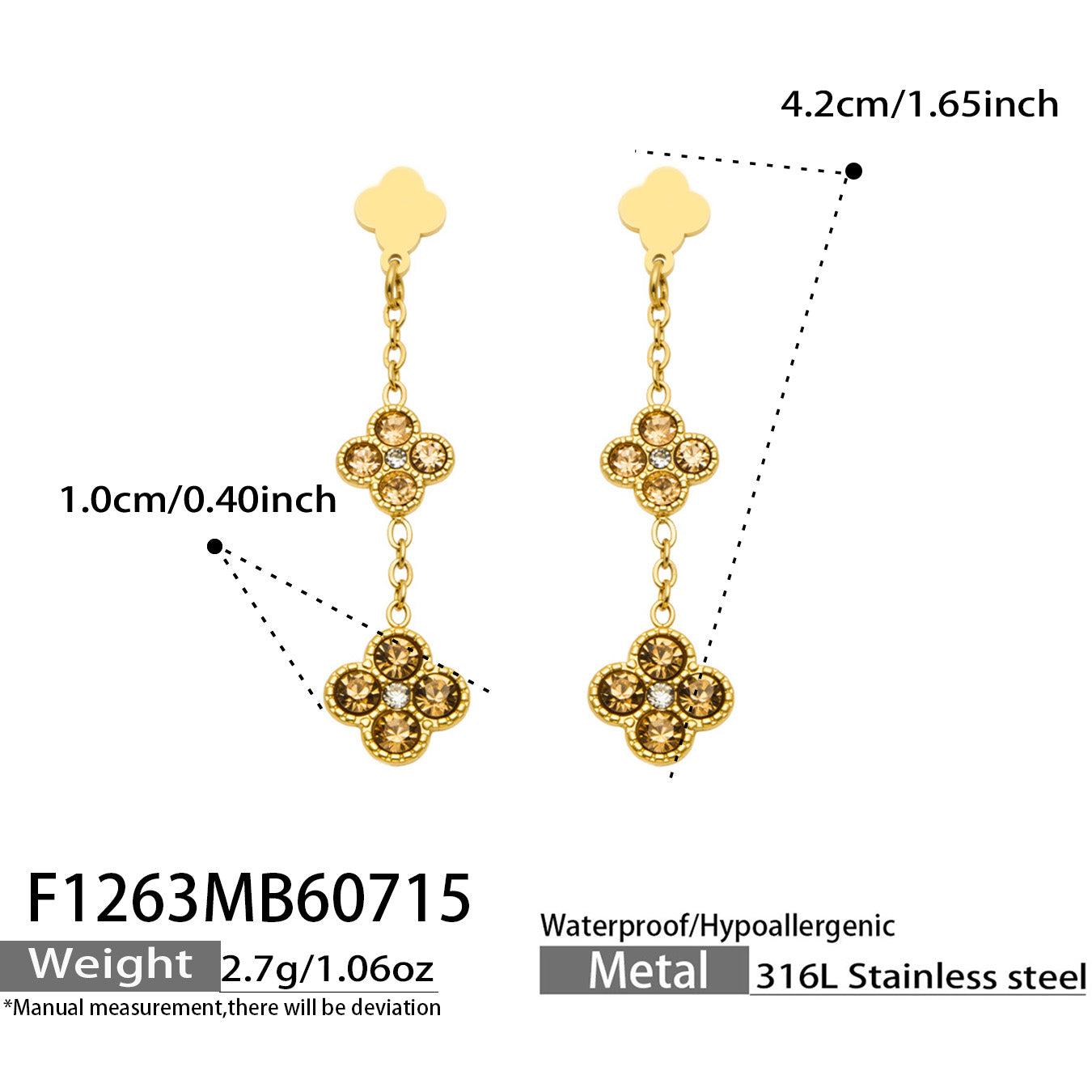 316L Stainless Steel 18K PVD Gold Clover Zircon Earrings made with 316L stainless steel and 18K PVD gold finish for wholesale jewelry buyers - image 23