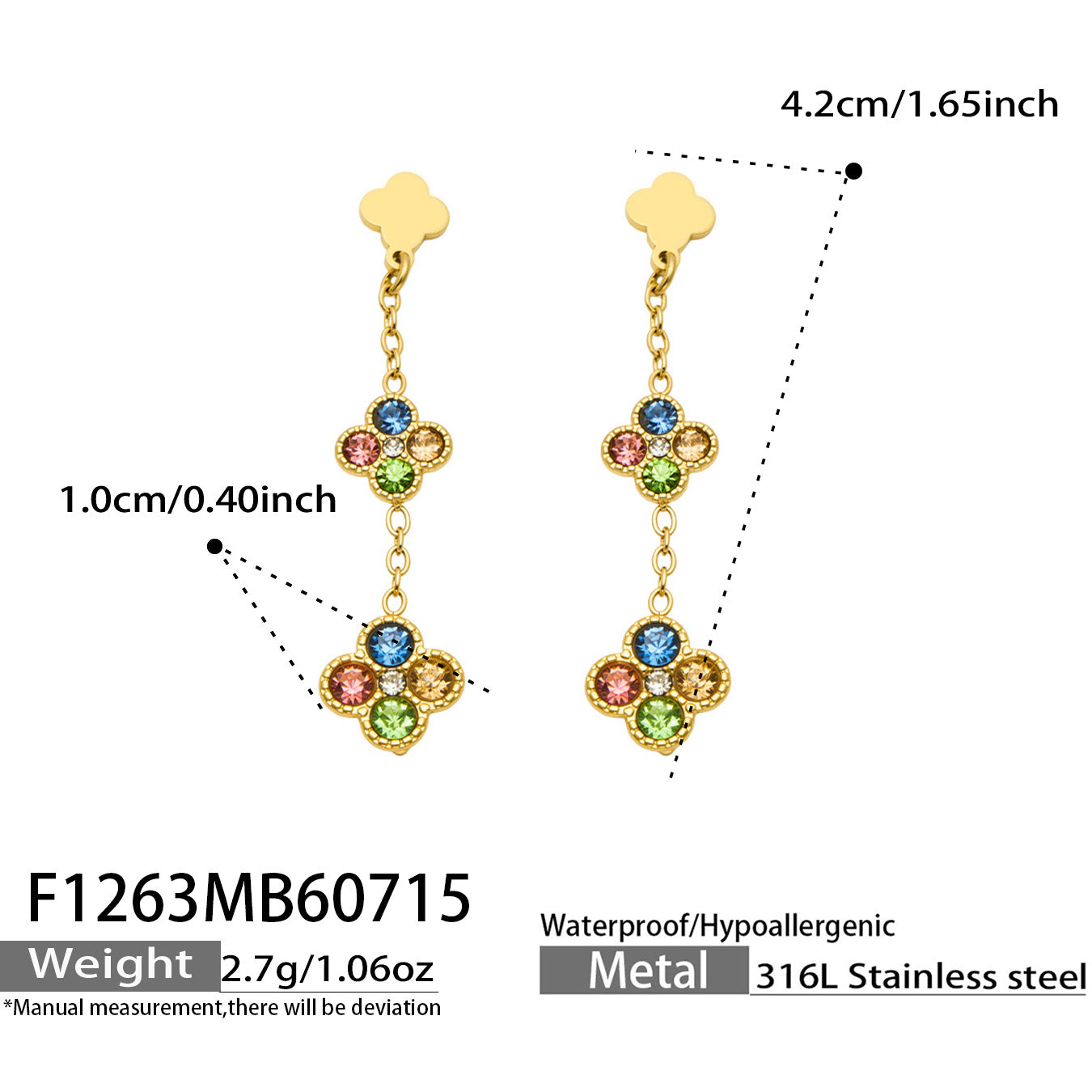 316L Stainless Steel 18K PVD Gold Clover Zircon Earrings made with 316L stainless steel and 18K PVD gold finish for wholesale jewelry buyers - image 4