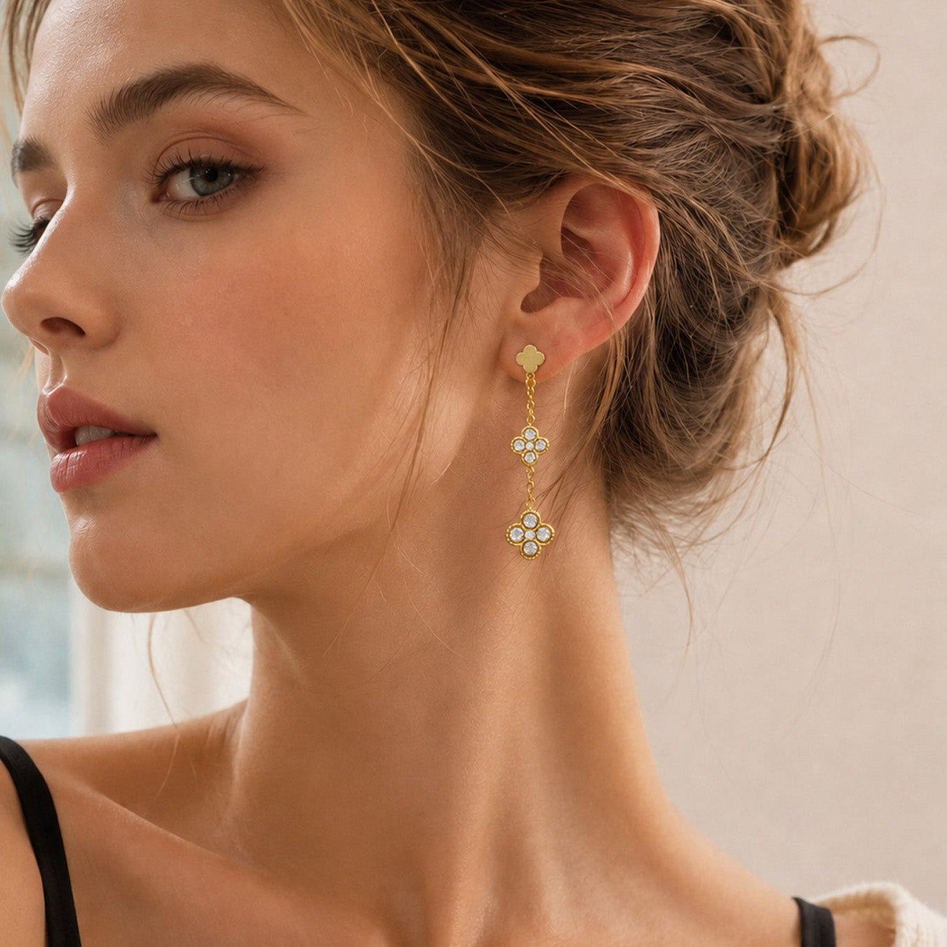 316L Stainless Steel 18K PVD Gold Clover Zircon Earrings made with 316L stainless steel and 18K PVD gold finish for wholesale jewelry buyers - image 9