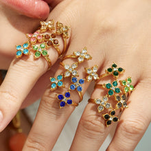 Elegant Clover Zircon Ring with Gold Finish