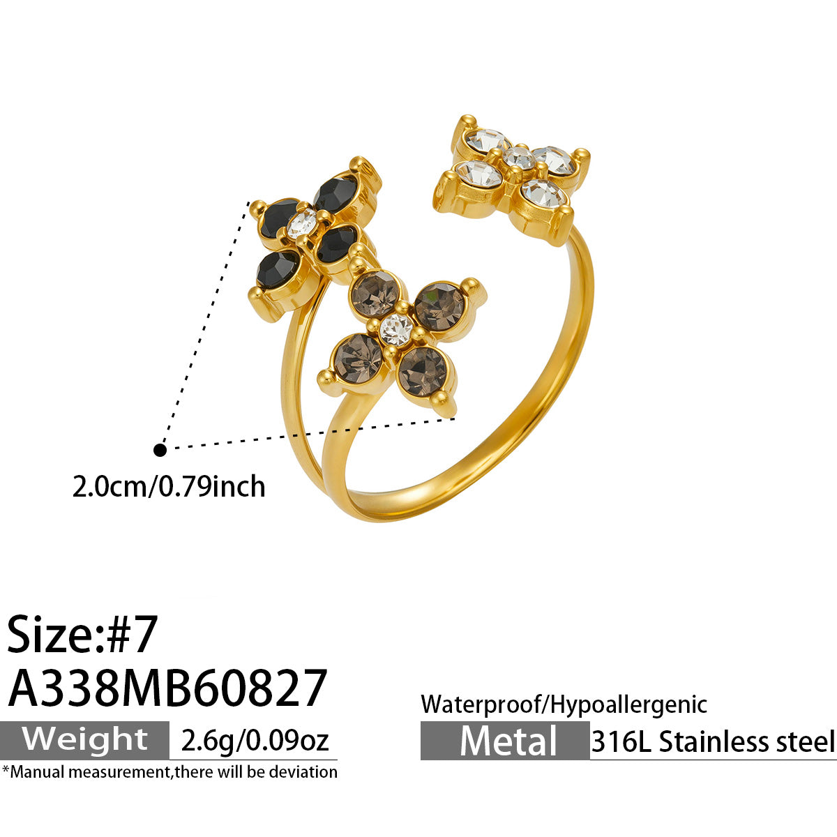 316L Stainless Steel 18K PVD Gold Clover Zircon Ring made with 316L stainless steel and 18K PVD gold finish for wholesale jewelry buyers - image 10