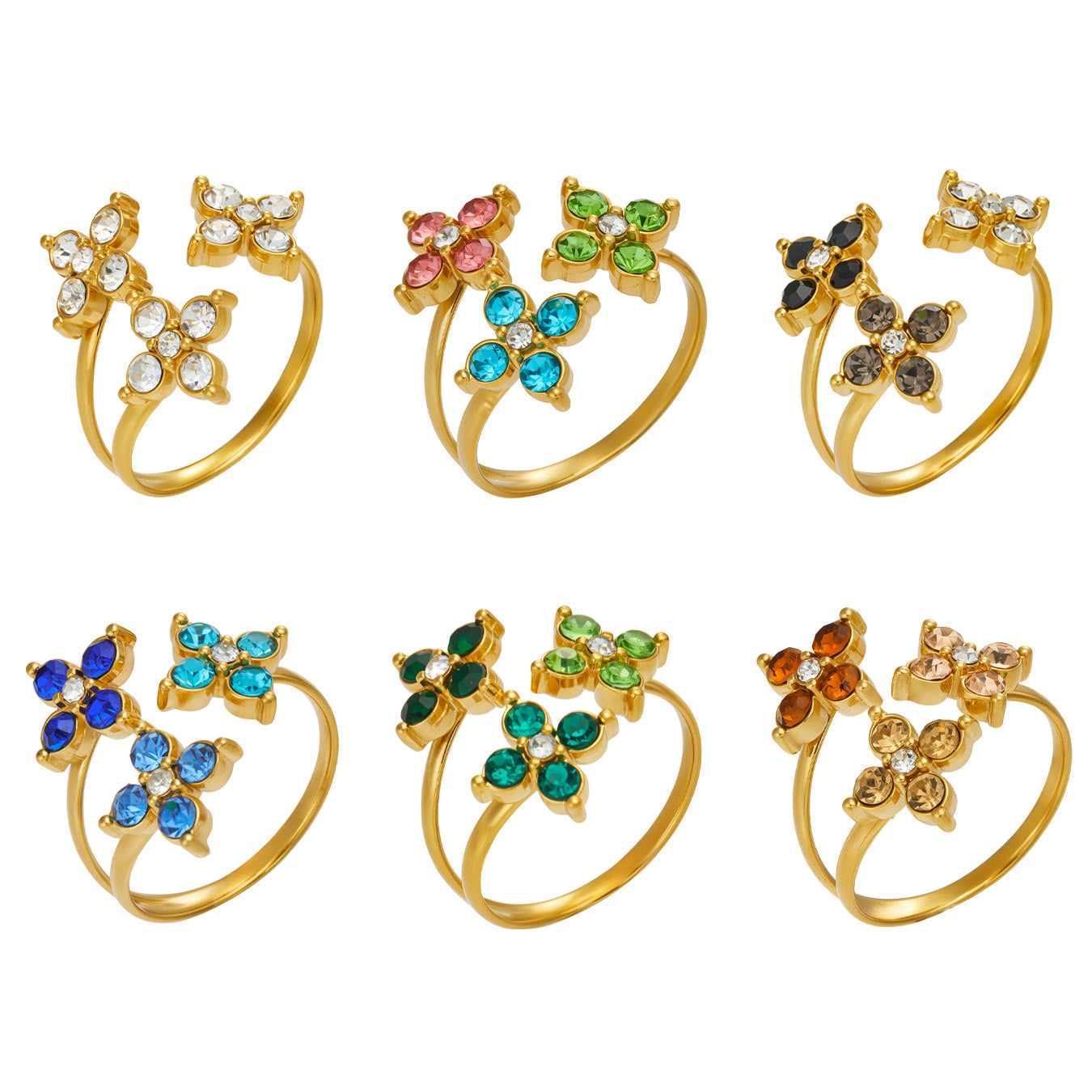 316L Stainless Steel 18K PVD Gold Clover Zircon Ring made with 316L stainless steel and 18K PVD gold finish for wholesale jewelry buyers - image 14