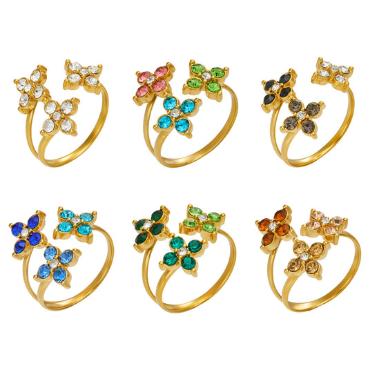 316L Stainless Steel 18K PVD Gold Clover Zircon Ring made with 316L stainless steel and 18K PVD gold finish for wholesale jewelry buyers - image 14