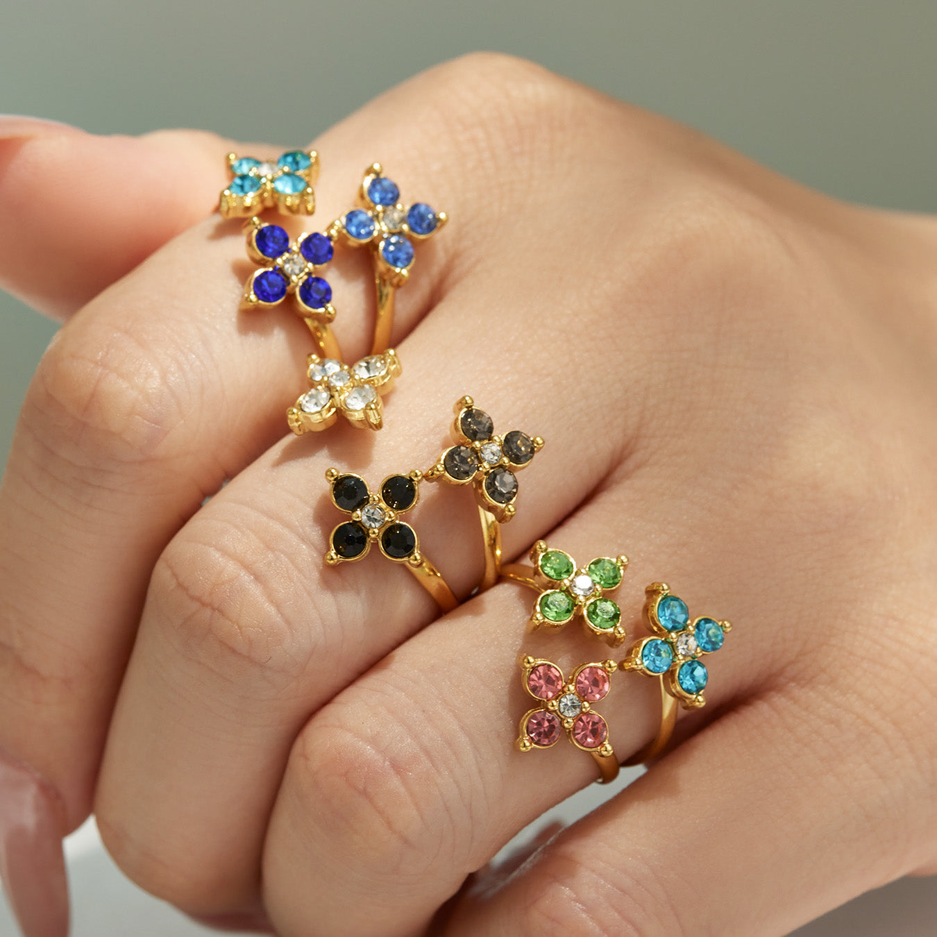 316L Stainless Steel 18K PVD Gold Clover Zircon Ring made with 316L stainless steel and 18K PVD gold finish for wholesale jewelry buyers - image 15