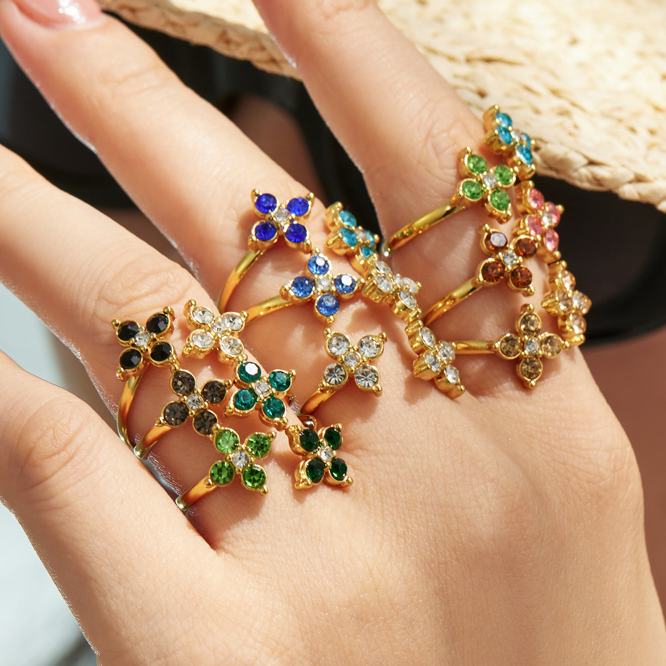 316L Stainless Steel 18K PVD Gold Clover Zircon Ring made with 316L stainless steel and 18K PVD gold finish for wholesale jewelry buyers - image 17