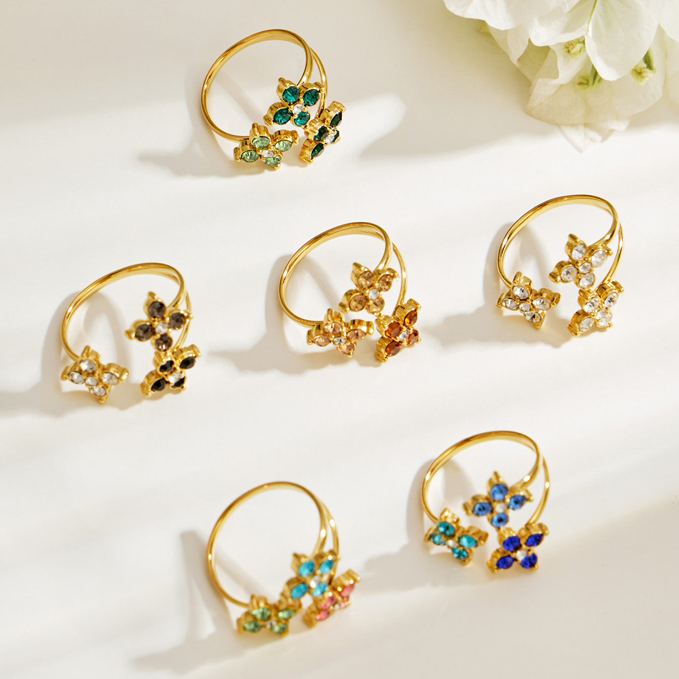 316L Stainless Steel 18K PVD Gold Clover Zircon Ring made with 316L stainless steel and 18K PVD gold finish for wholesale jewelry buyers - image 4
