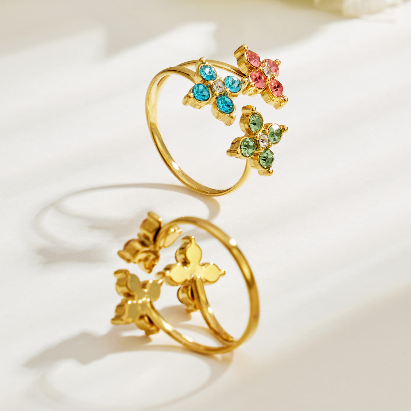 316L Stainless Steel 18K PVD Gold Clover Zircon Ring made with 316L stainless steel and 18K PVD gold finish for wholesale jewelry buyers - image 6