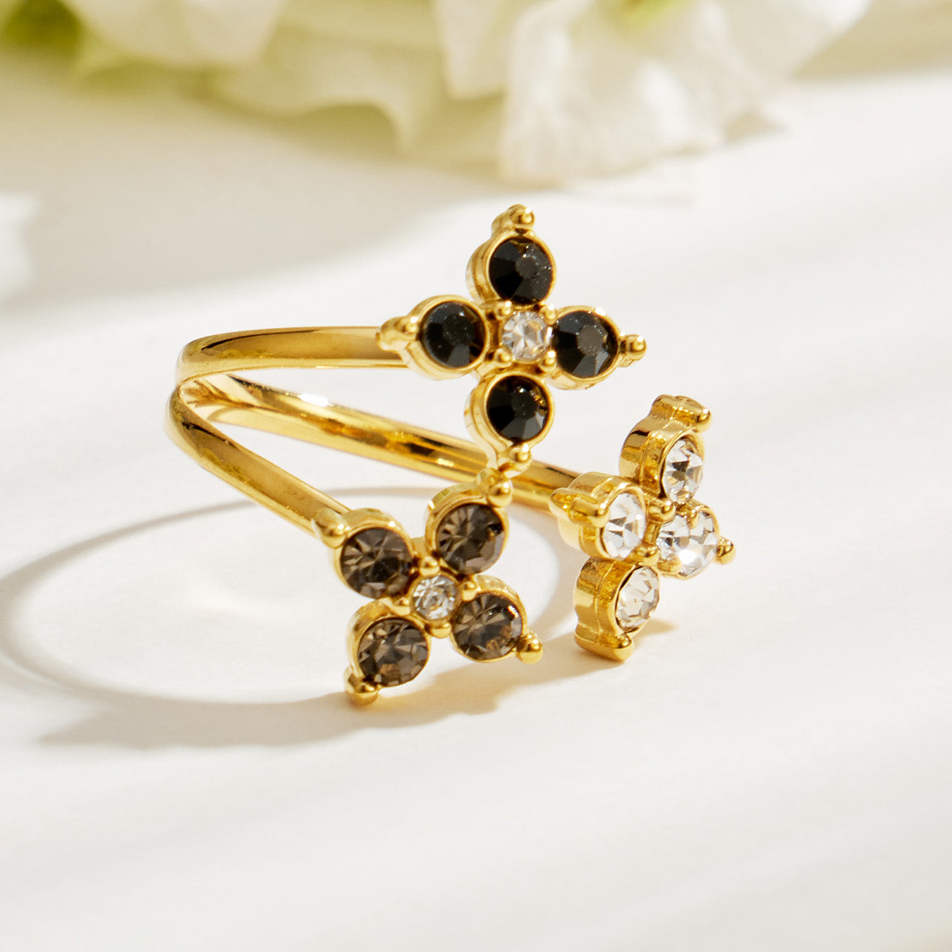 316L Stainless Steel 18K PVD Gold Clover Zircon Ring made with 316L stainless steel and 18K PVD gold finish for wholesale jewelry buyers - image 7