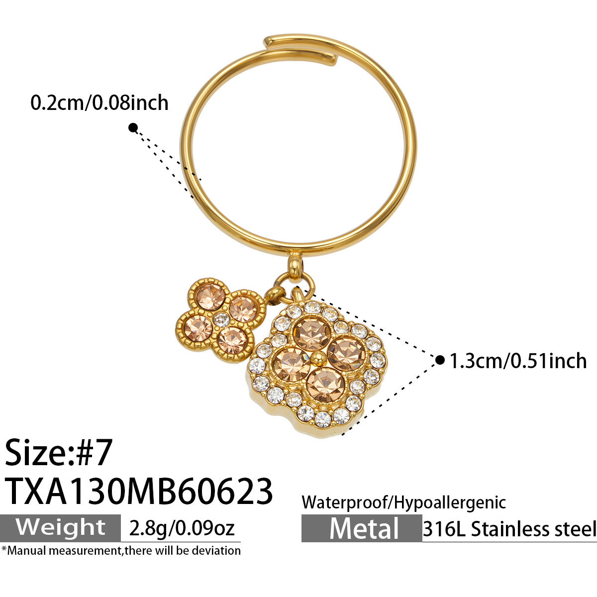 316L Stainless Steel 18K PVD Gold Clover Zircon Ring Set made with 316L stainless steel and 18K PVD gold finish for wholesale jewelry buyers - image 7