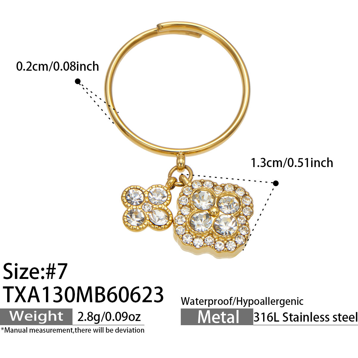 316L Stainless Steel 18K PVD Gold Clover Zircon Ring Set made with 316L stainless steel and 18K PVD gold finish for wholesale jewelry buyers - image 9