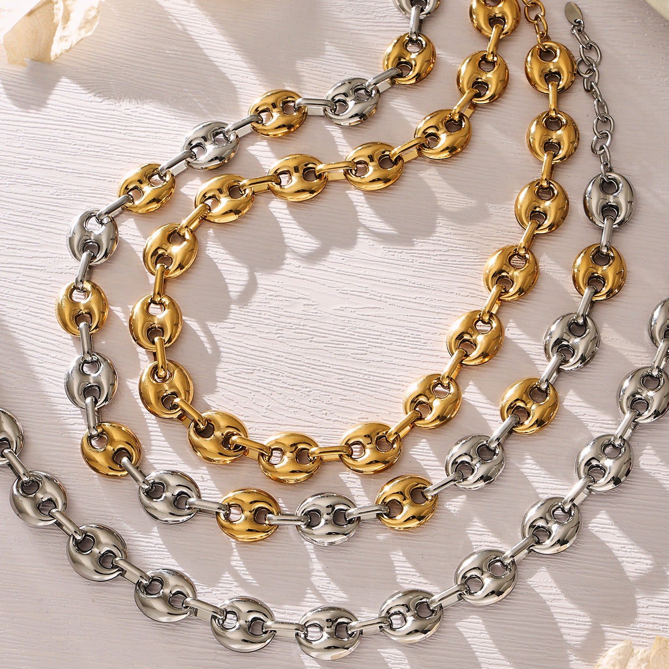 316L Stainless Steel Mixed Metal Coffee Bean Chain Jewelry Set for Women