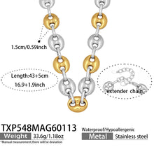 316L Stainless Steel Mixed Metal Coffee Bean Chain Jewelry Set for Women