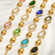 Colorful glass stone necklace and bracelet chain details