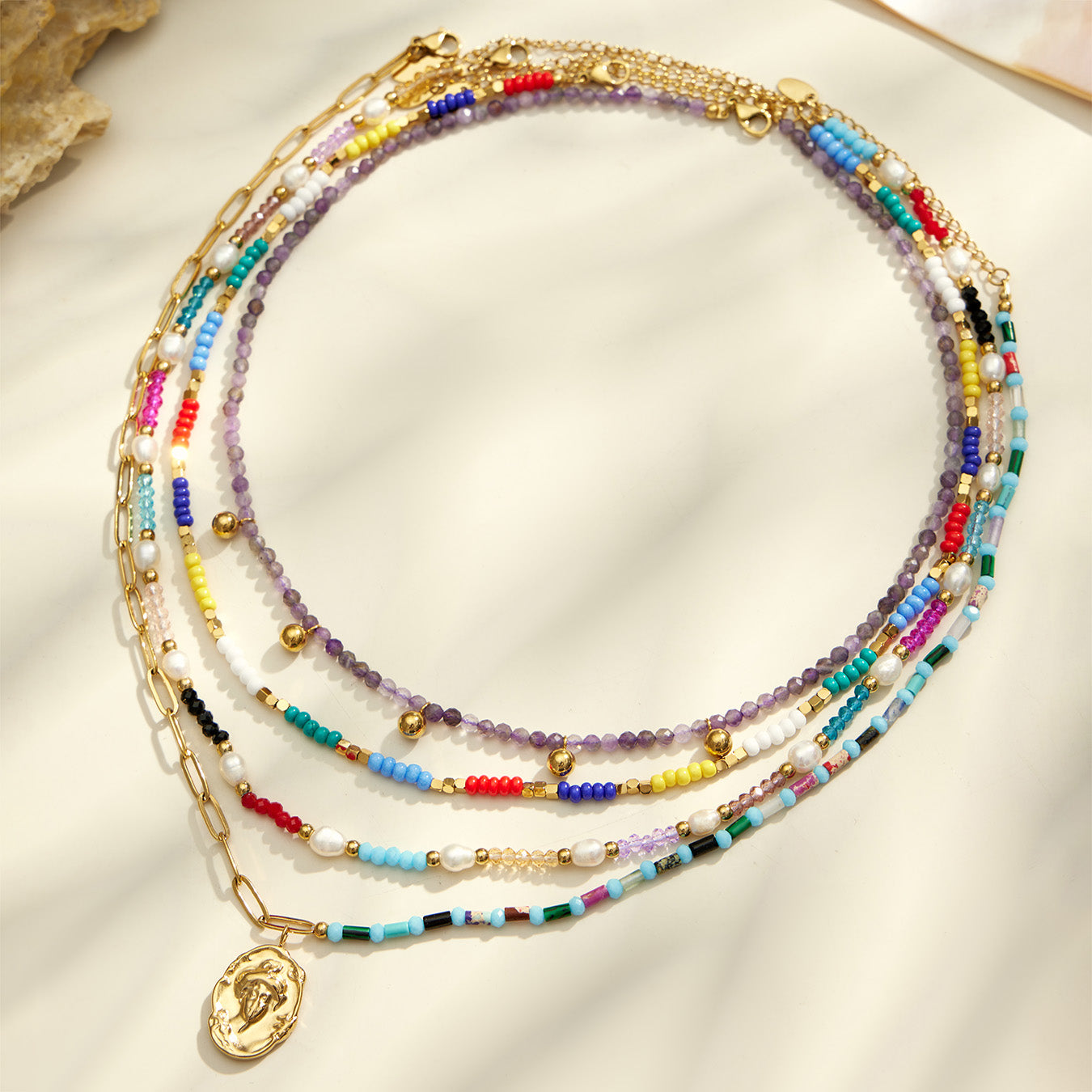 316L Stainless Steel 18K PVD Gold Colorful Natural Stone Necklace made with 316L stainless steel and 18K PVD gold finish for wholesale jewelry buyers - image 22