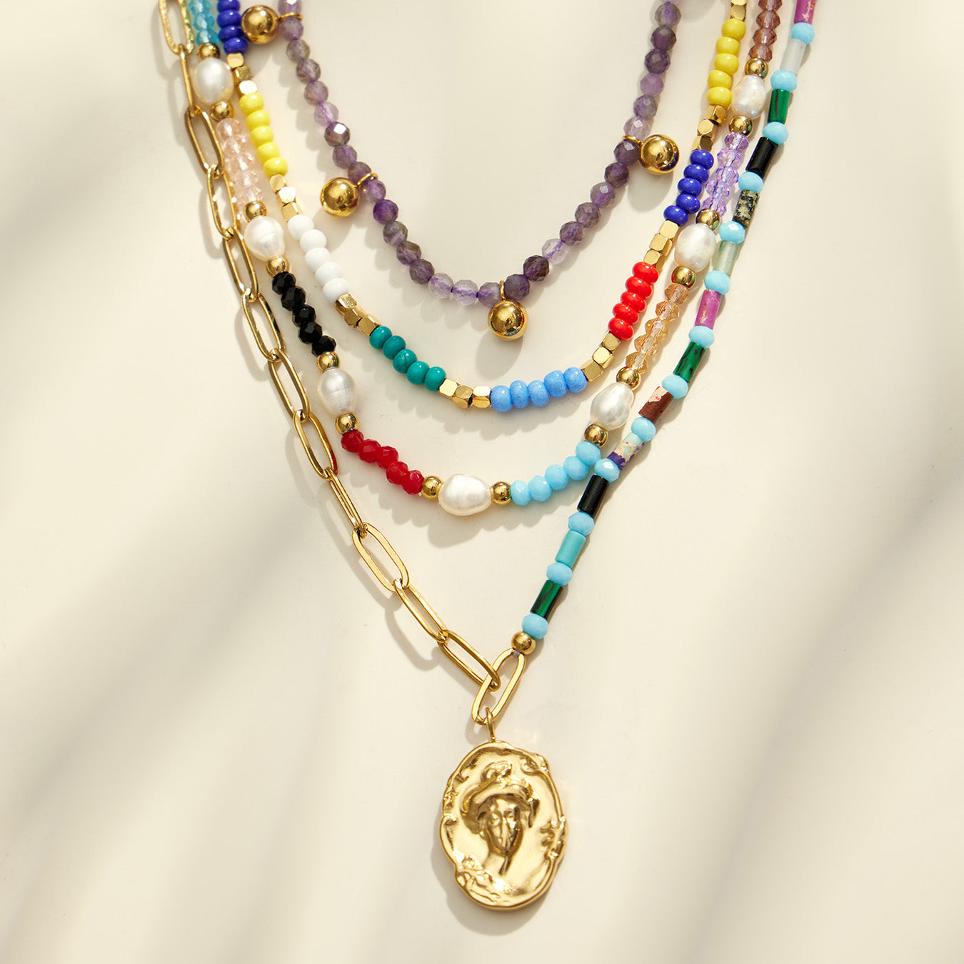316L Stainless Steel 18K PVD Gold Colorful Natural Stone Necklace made with 316L stainless steel and 18K PVD gold finish for wholesale jewelry buyers - image 23
