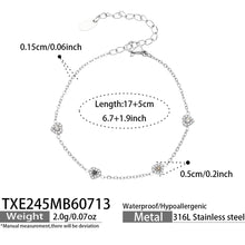 Size chart for silver-tone black and clear pave CZ heart bracelet in 316L stainless steel