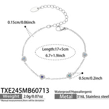 Size chart for silver-tone blue pave CZ heart bracelet in polished 316L stainless steel