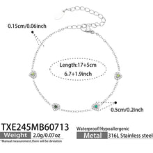 Size chart for silver-tone green pave CZ heart bracelet, 17+5 cm, in 316L stainless steel