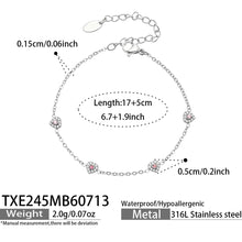 Size chart for silver-tone pink pave CZ heart bracelet, 17+5 cm, with four heart stations