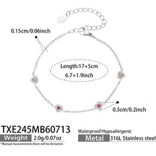 Size chart for silver-tone red pave CZ heart bracelet with adjustable 17+5 cm chain