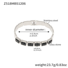 Silver stainless steel bangle (Z518MB51206), black square glass stone, inner diameter 5.9cm, weight 23.7g