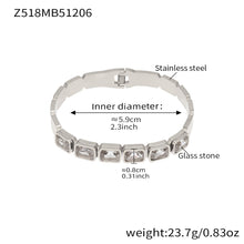 Silver stainless steel bangle (Z518MB51206), clear square glass stone, inner diameter 5.9cm, weight 23.7g