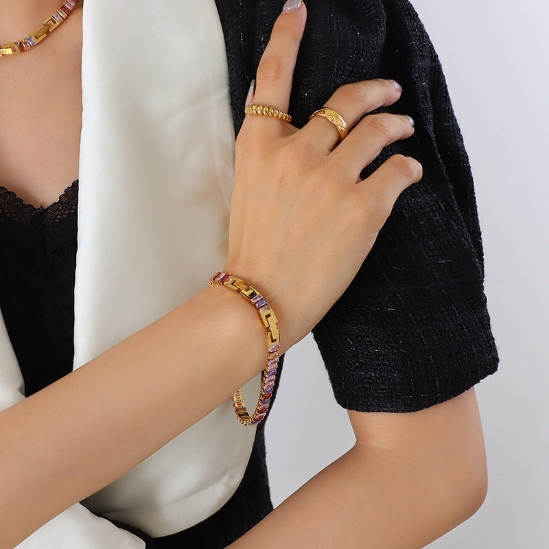 316L Stainless Steel 18K PVD Gold Colorful Zircon Bracelet made with 316L stainless steel and 18K PVD gold finish for wholesale jewelry buyers - image 12