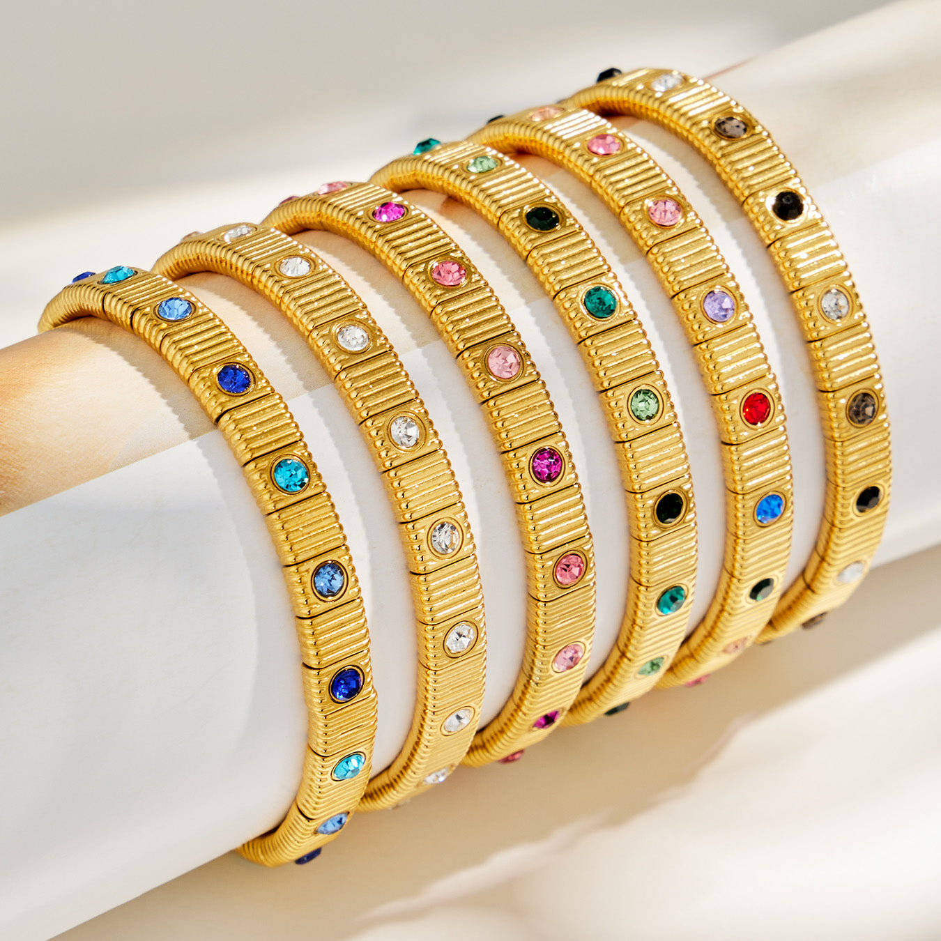 316L Stainless Steel 18K PVD Gold Colorful Zircon Bracelet made with 316L stainless steel and 18K PVD gold finish for wholesale jewelry buyers - image 13