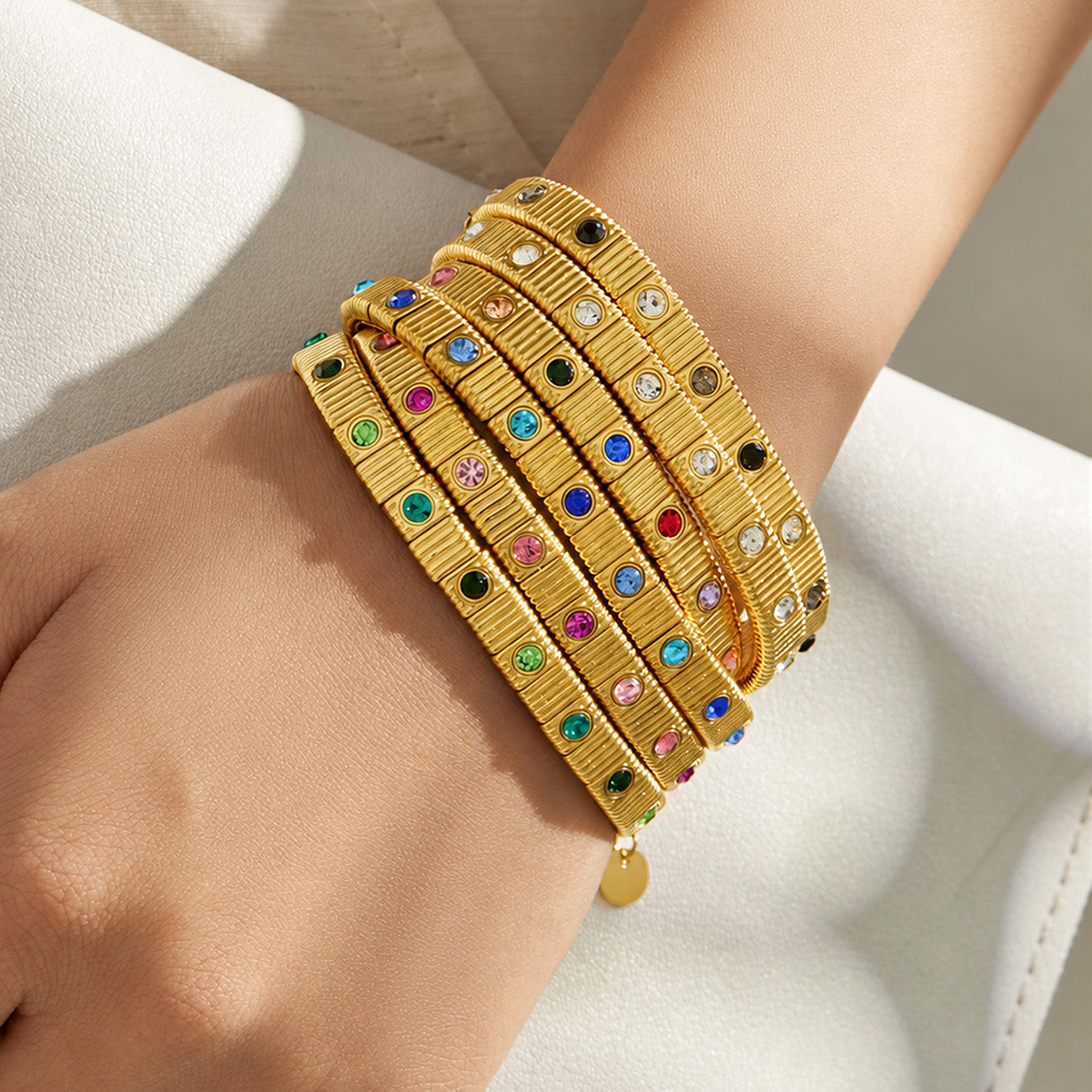 316L Stainless Steel 18K PVD Gold Colorful Zircon Bracelet made with 316L stainless steel and 18K PVD gold finish for wholesale jewelry buyers - image 17
