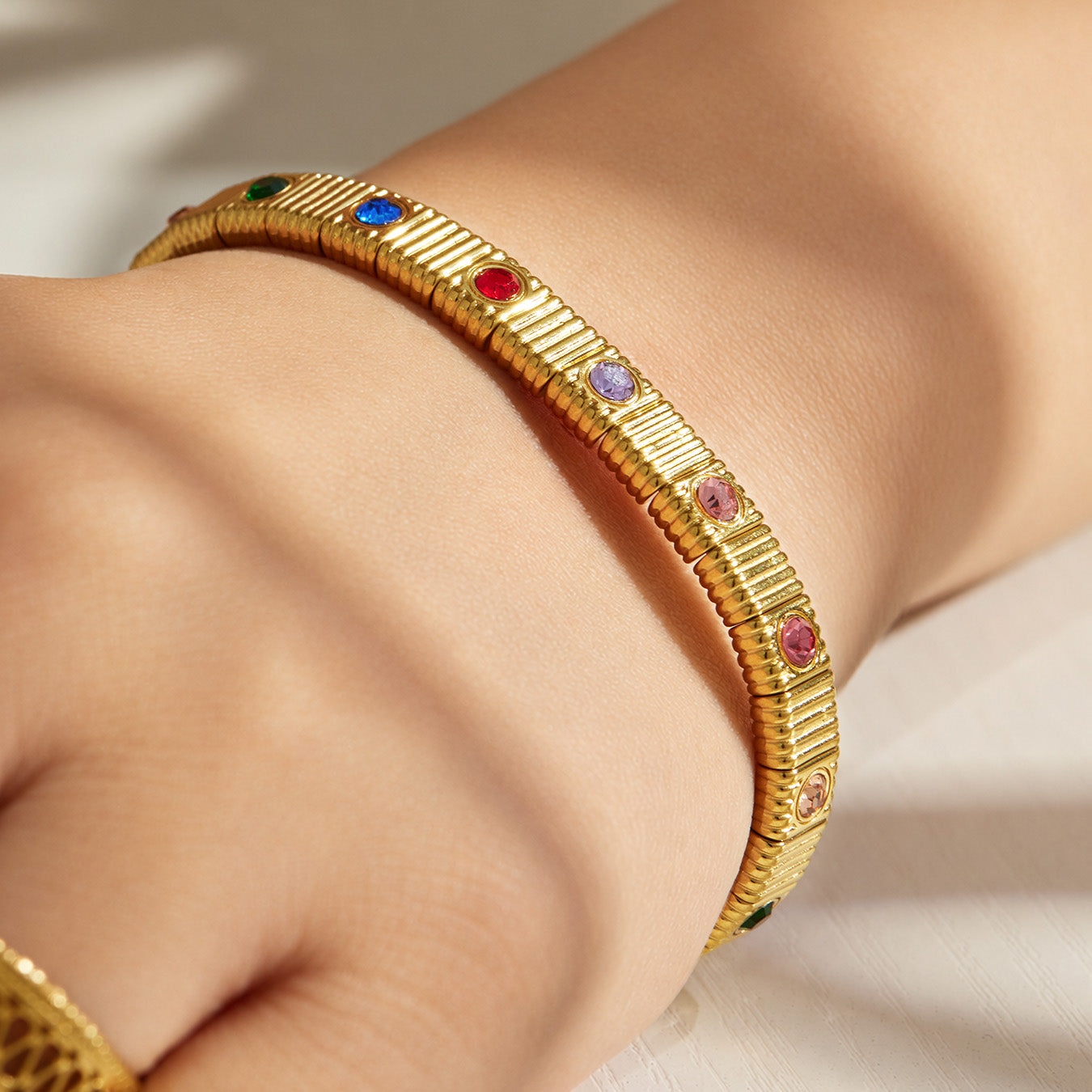 316L Stainless Steel 18K PVD Gold Colorful Zircon Bracelet made with 316L stainless steel and 18K PVD gold finish for wholesale jewelry buyers - image 18