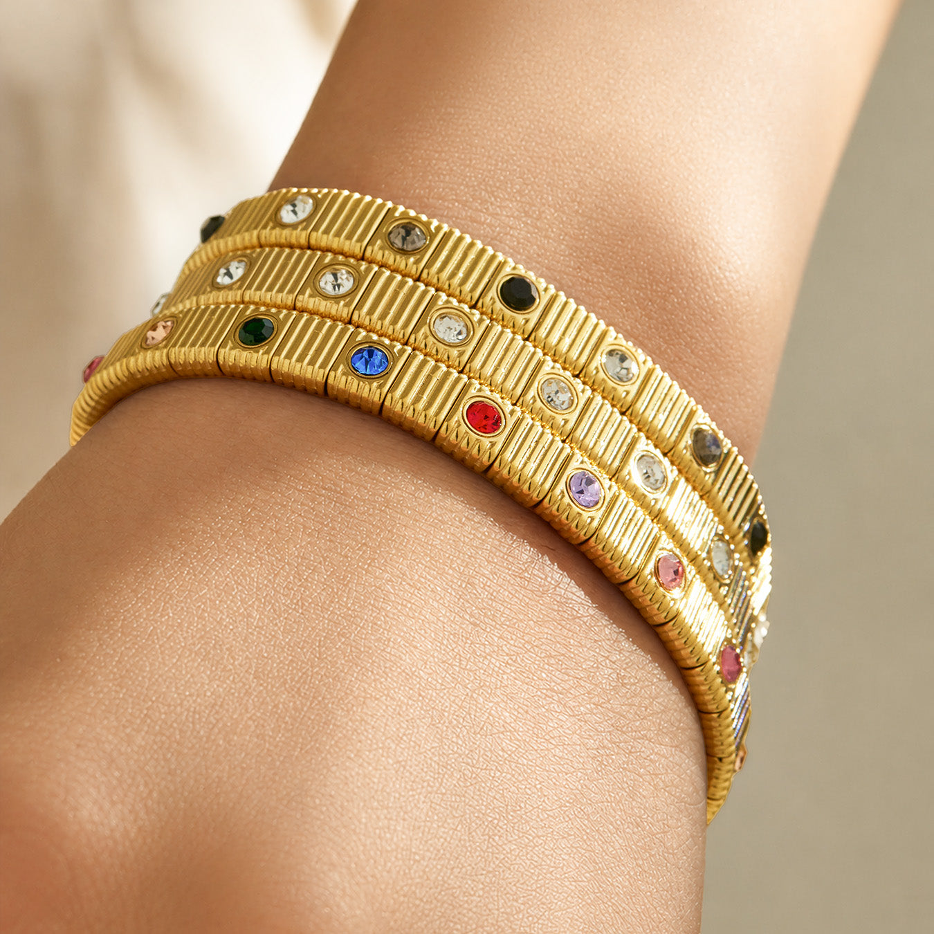 316L Stainless Steel 18K PVD Gold Colorful Zircon Bracelet made with 316L stainless steel and 18K PVD gold finish for wholesale jewelry buyers - image 19