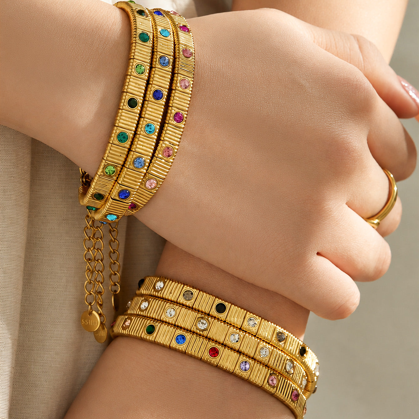 316L Stainless Steel 18K PVD Gold Colorful Zircon Bracelet made with 316L stainless steel and 18K PVD gold finish for wholesale jewelry buyers - image 20